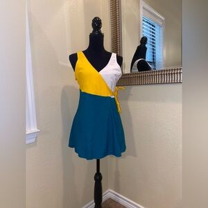 Colorblock Swim Dress - Yellow, White, and Teal